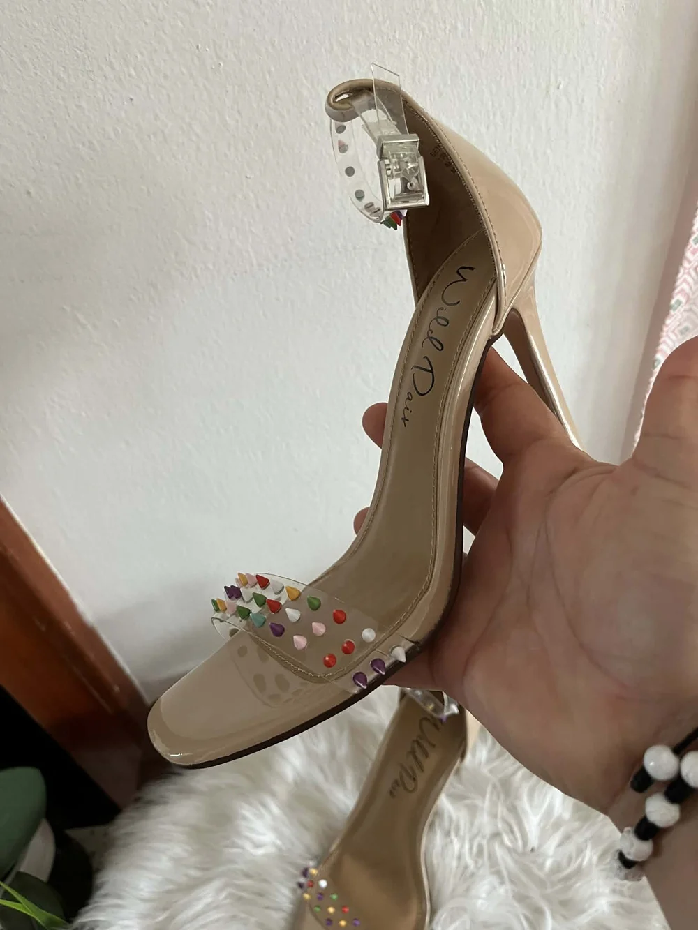 Wild Pair Nude Studded Ankle-Strap Stiletto Heels New Whithout Label
